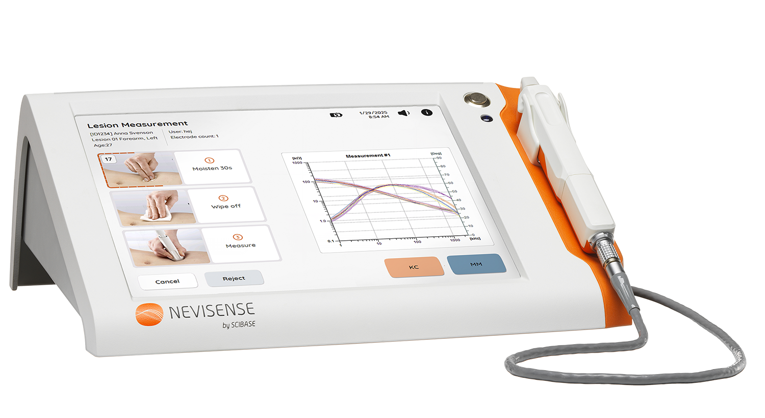 Nevisense-Basiseinheit 4B, Bildschirm mit neuer Software 2025, mit Kurve, EU LOWRES, beschnitten